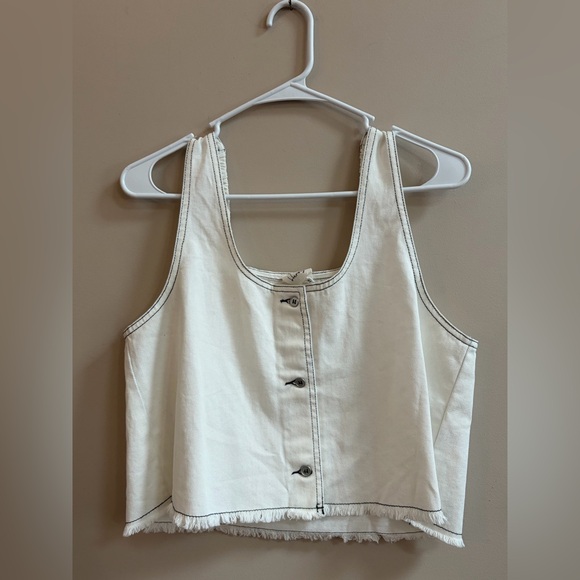 Hersy Tops - Hersy 100% Cotton White Black Contrast Trim Western Crop Tank Top Cropped Shirt
